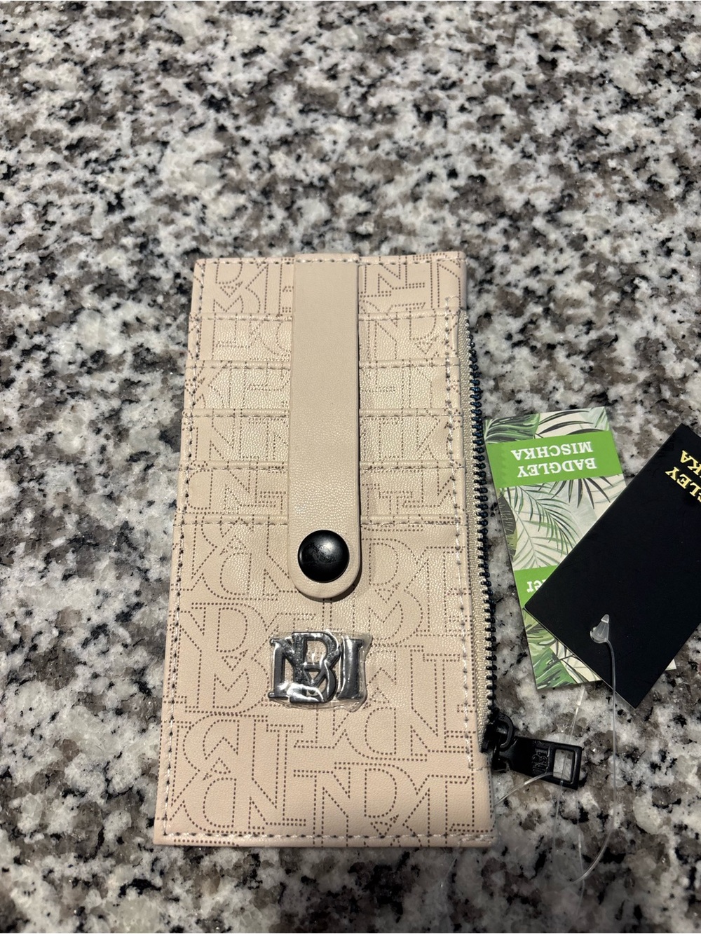 Badgley Mischka Cream Monogram Zip Card Holder - NWT